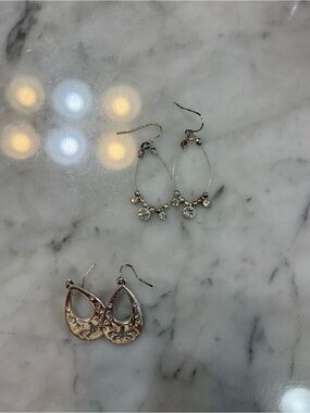 Silver Dangle Hoop Earrings with Crystal Accents